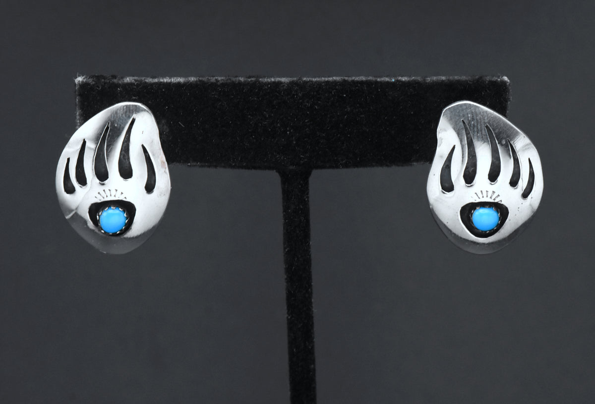 Vintage Handmade Turquoise and Sterling Silver Bear Claw Stud Earrings