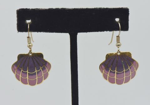 Vintage Enamel Scallop Shell Dangle Earrings