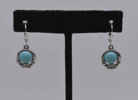 Vintage Irish Claddagh Turquoise Sterling Silver Earrings
