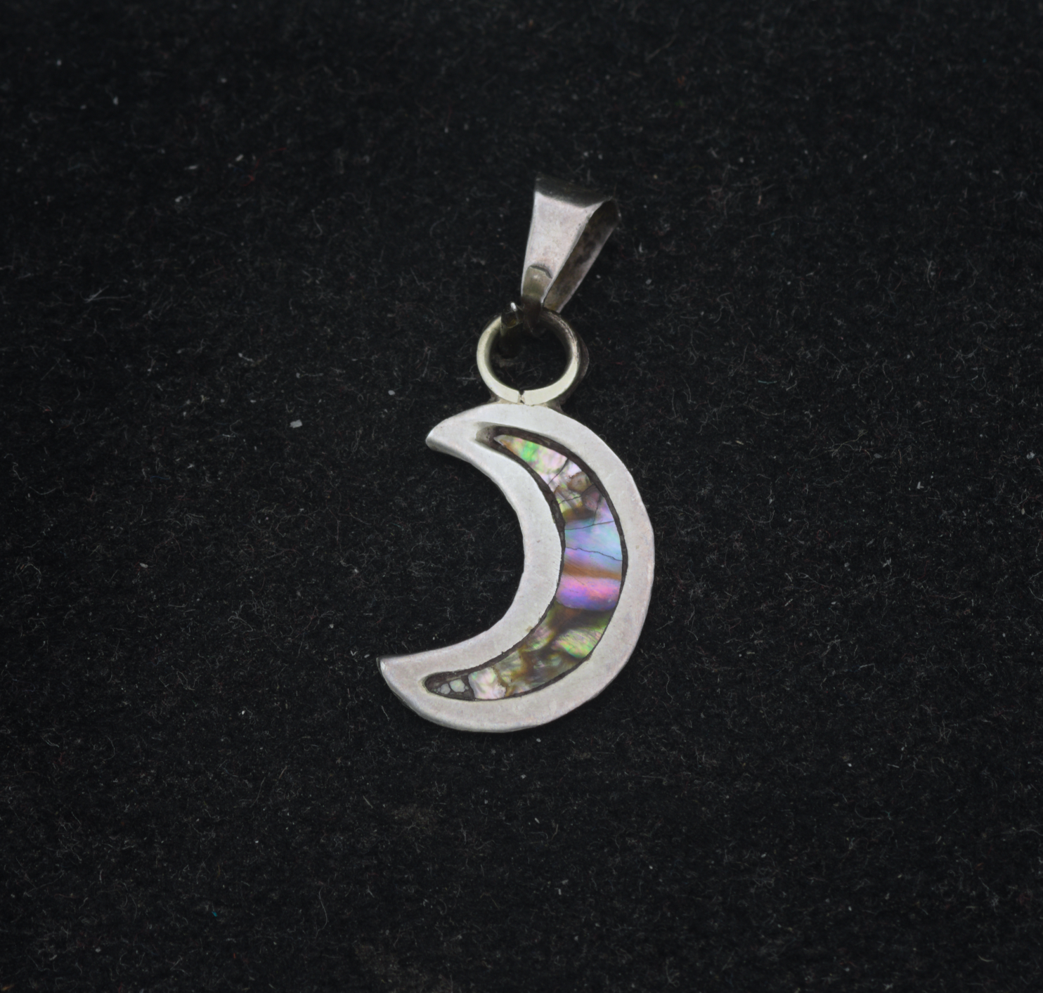 Vintage Handmade Sterling Silver Abalone Shell Crescent Moon Pendant
