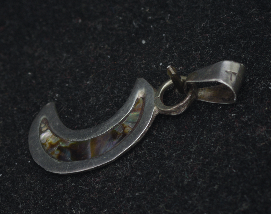 Vintage Handmade Sterling Silver Abalone Shell Crescent Moon Pendant