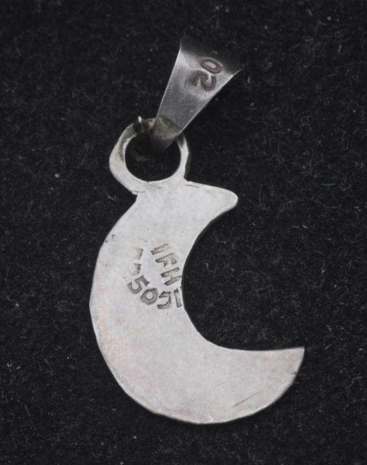 Vintage Handmade Sterling Silver Abalone Shell Crescent Moon Pendant