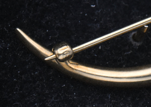 Antique Handmade 14K Gold and Pearls Crescent Moon Brooch