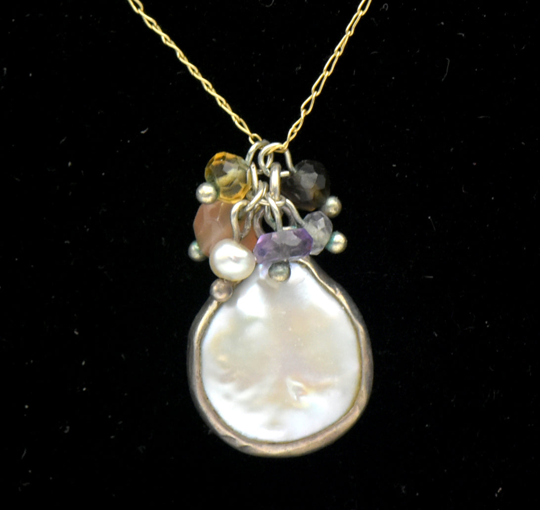 Vintage 10k Coin Pearl Pendant Chain Necklace - 16.5"