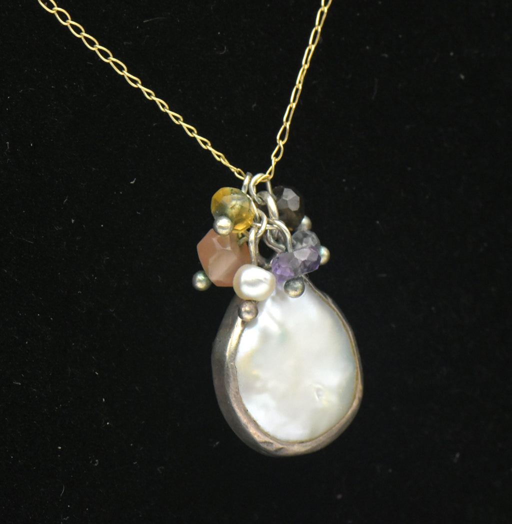 Vintage 10k Coin Pearl Pendant Chain Necklace - 16.5"