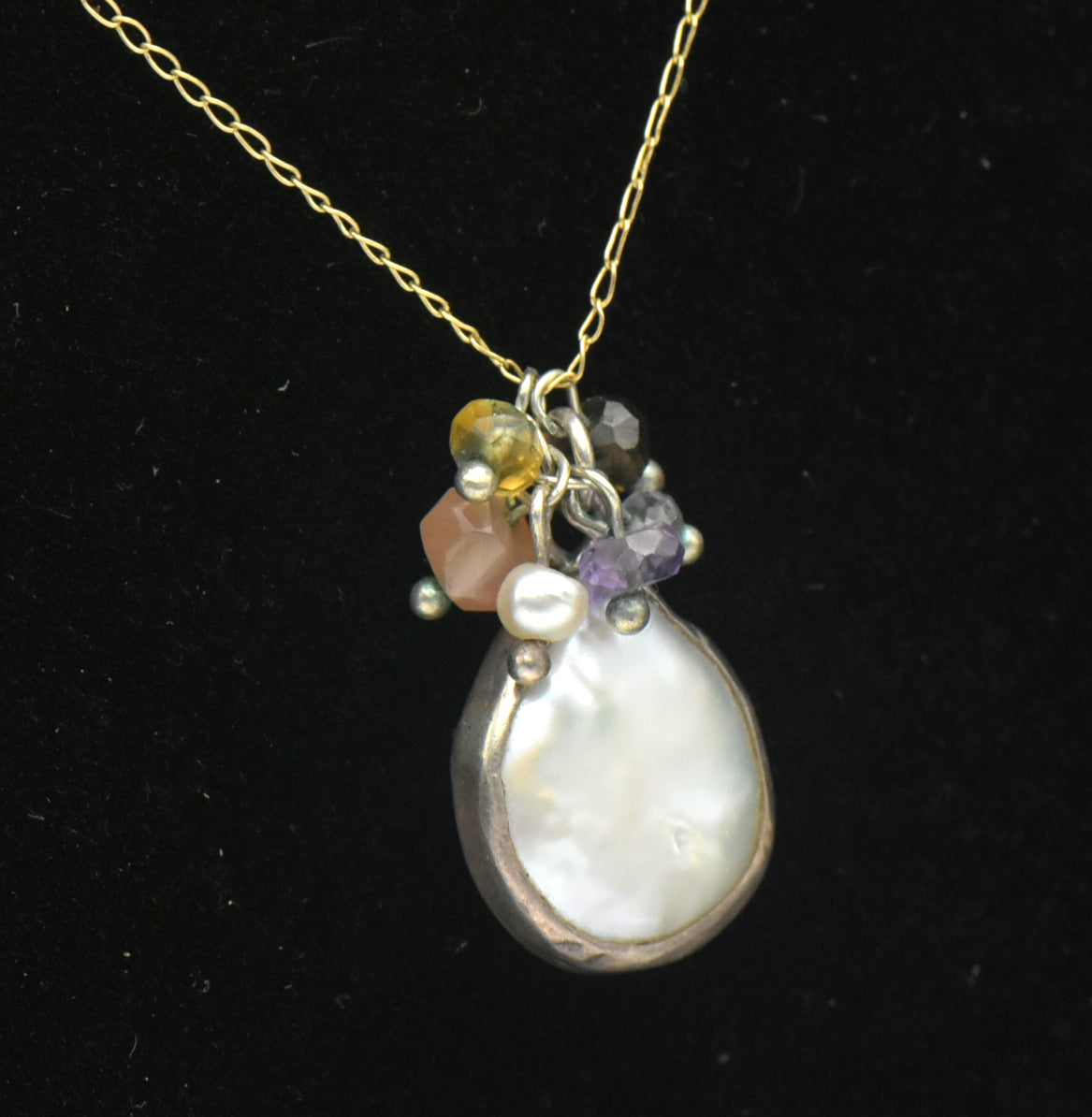 Vintage 10k Coin Pearl Pendant Chain Necklace - 16.5"