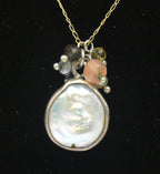 Vintage 10k Coin Pearl Pendant Chain Necklace - 16.5"