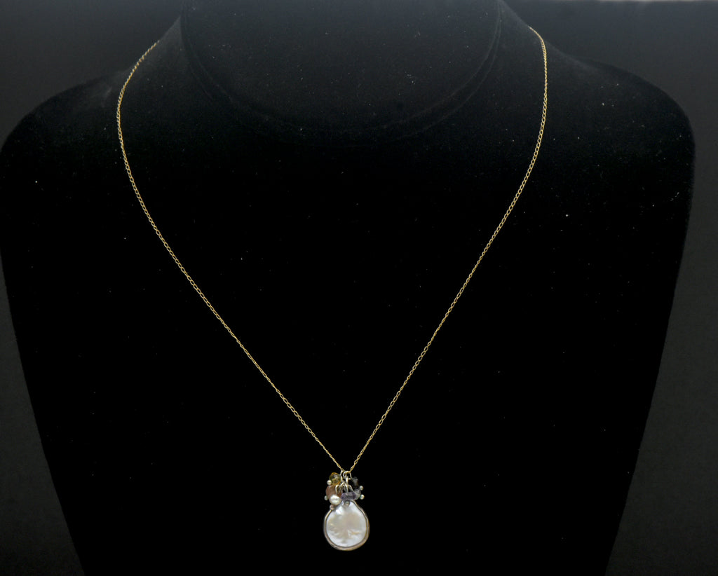 Vintage 10k Coin Pearl Pendant Chain Necklace - 16.5"