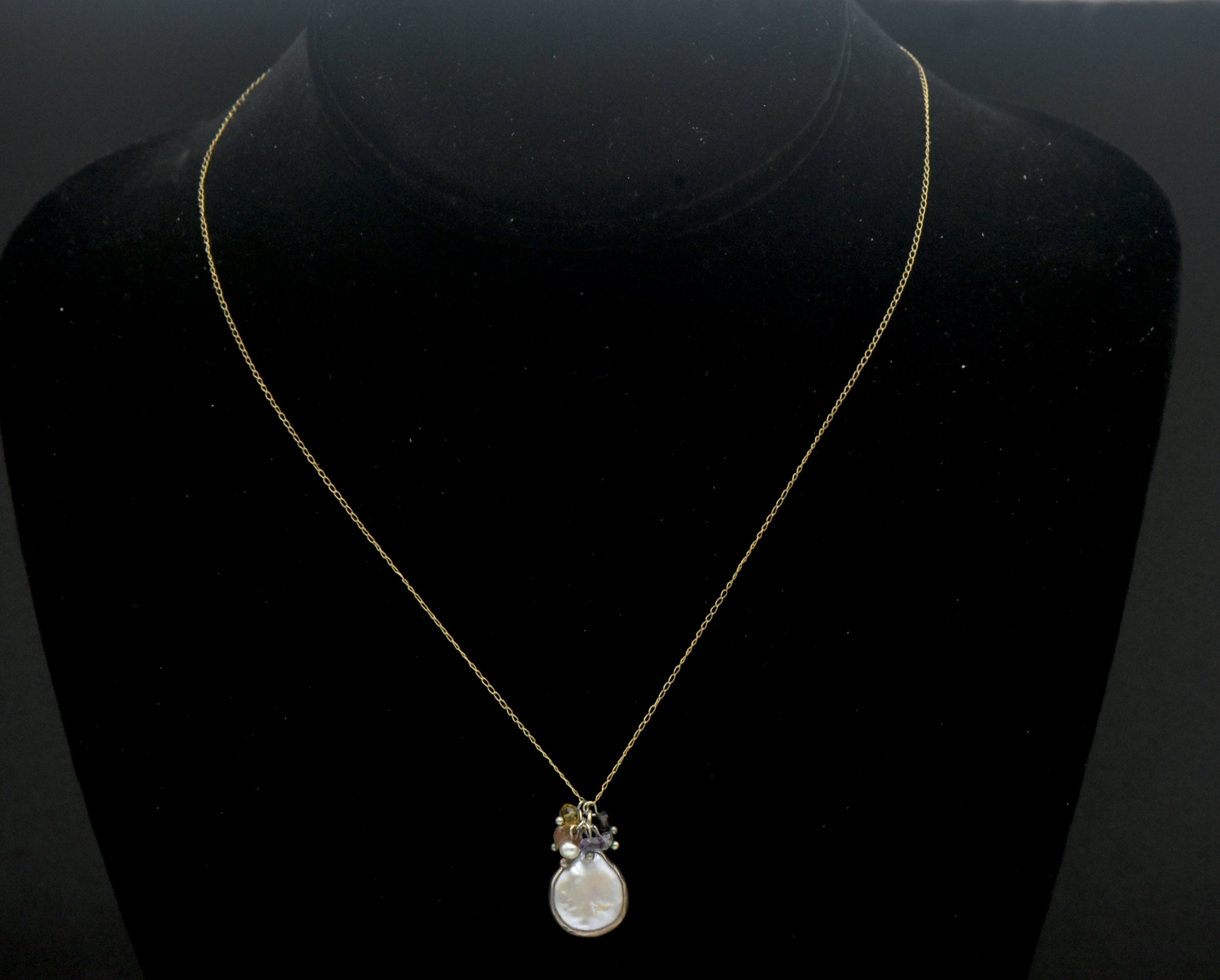 Vintage 10k Coin Pearl Pendant Chain Necklace - 16.5"