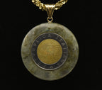 Milor - Vintage 14k Gold Labradorite Italian Lira Pendant on Tinsel Link Sterling Necklace - 18"