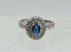 Vintage Sterling Silver Imitation Sapphire Halo Ring - Size 5