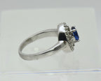 Vintage Sterling Silver Imitation Sapphire Halo Ring - Size 5
