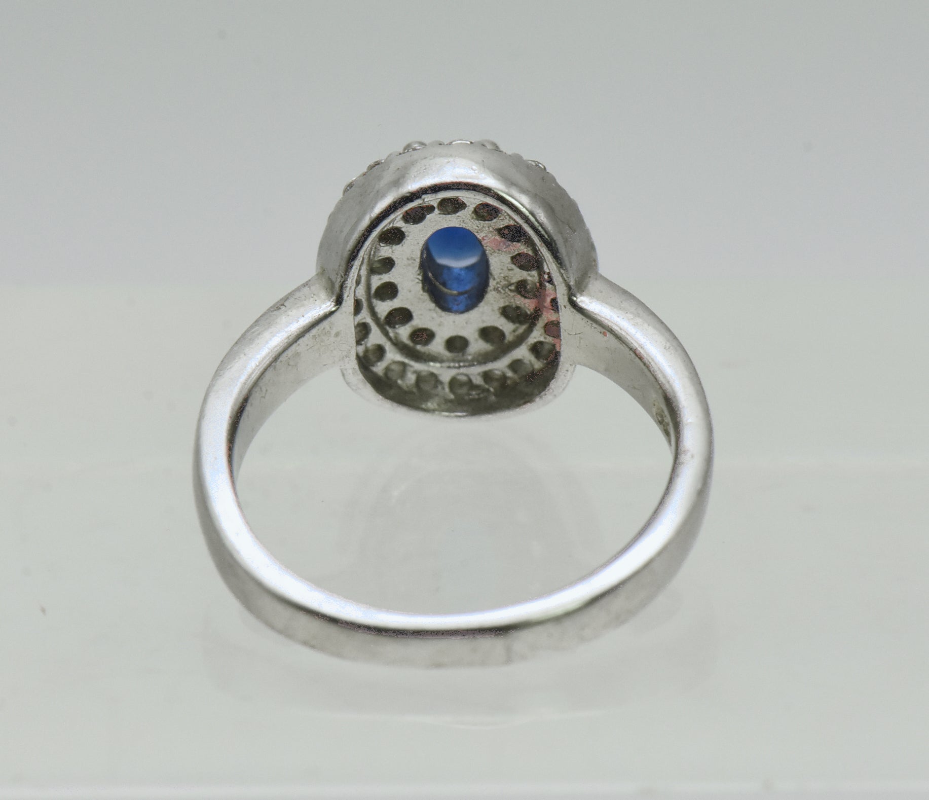 Vintage Sterling Silver Imitation Sapphire Halo Ring - Size 5