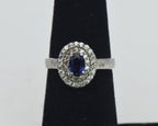 Vintage Sterling Silver Imitation Sapphire Halo Ring - Size 5