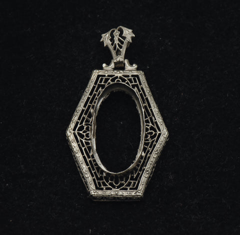 Vintage 14K White Gold Pendant - MISSING STONE