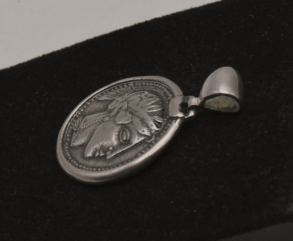 Vintage Reproduction Greek Coin Sterling Silver Pendant