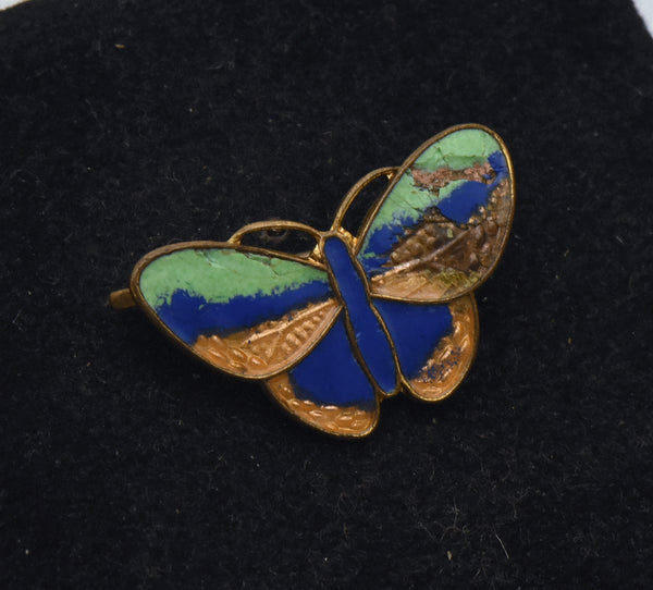 Vintage Copper Cloisonne Butterfly Brooch - Damage