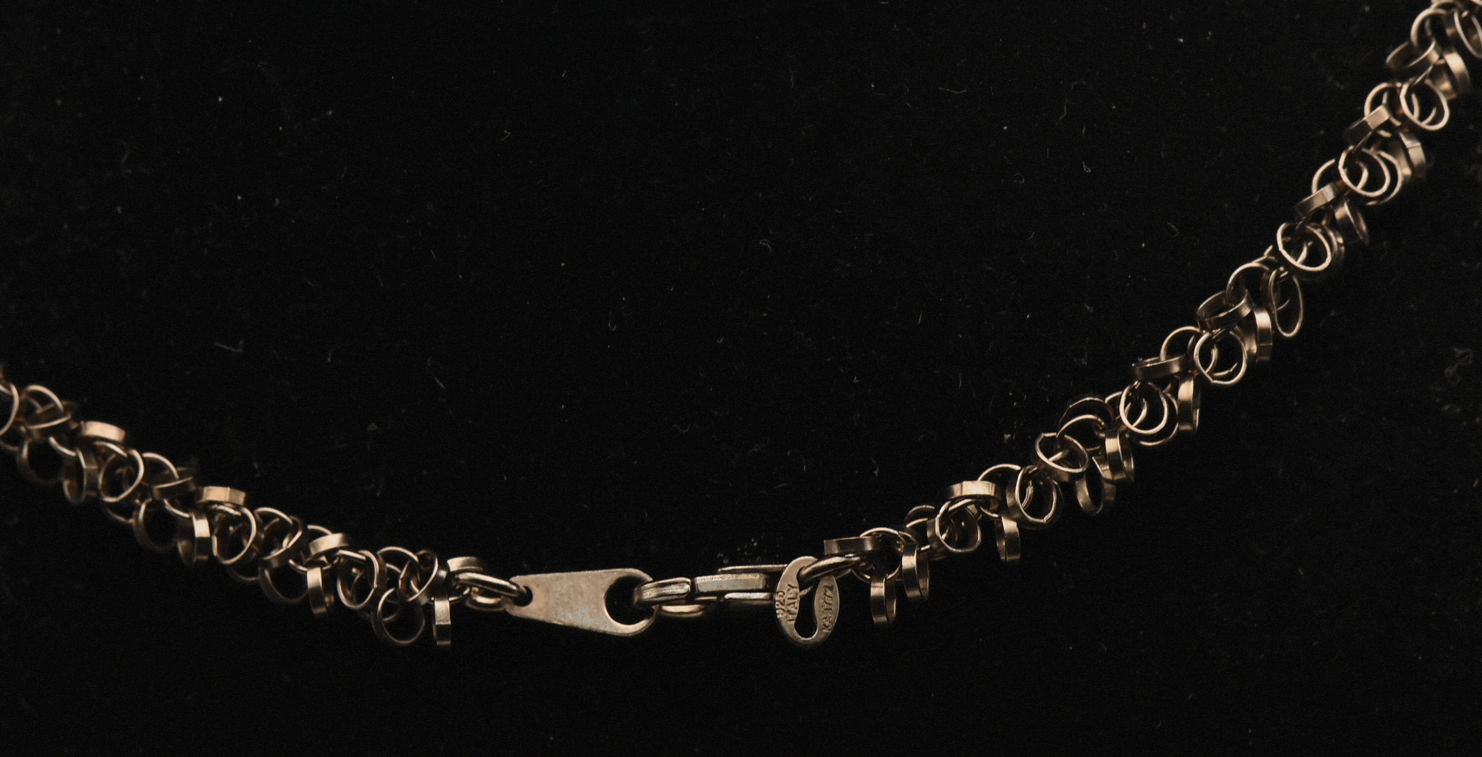 Vintage Italian Sterling Silver Copper Tone Dangling Link Necklace - 24"