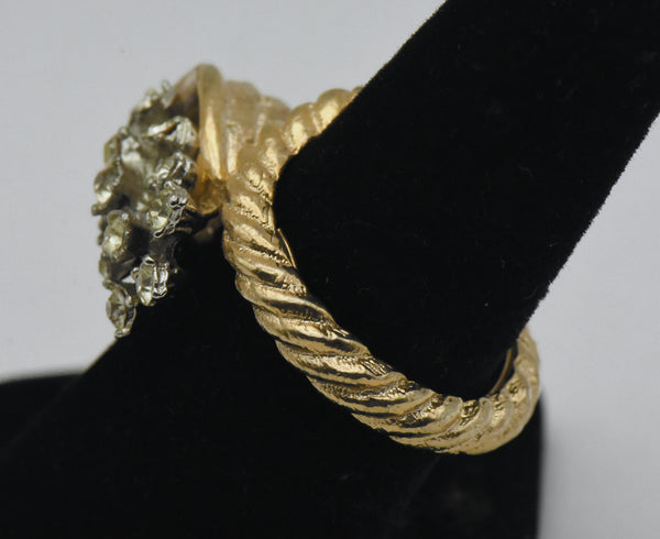 Vintage Gold Tone Metal and Rhinestones Cornucopia Adjustable Size Ring