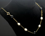 Vintage 18k Pearls and Black Onyx Chain Necklace - 21"