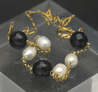 Vintage 18k Pearls and Black Onyx Chain Necklace - 21"