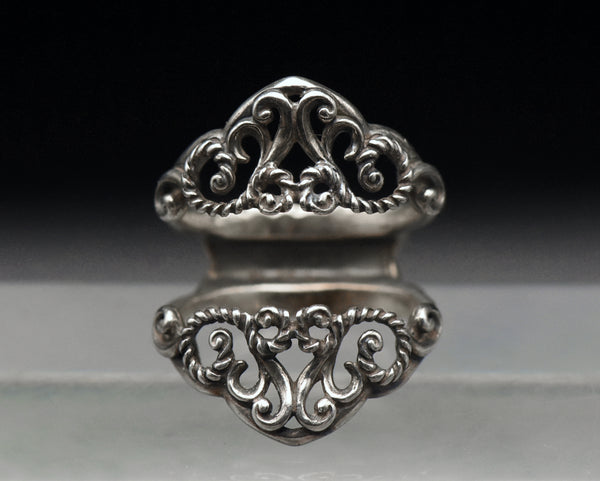 Carolyn Pollack - Vintage Sterling Silver Double Crown Finger Ring - Size 9.25