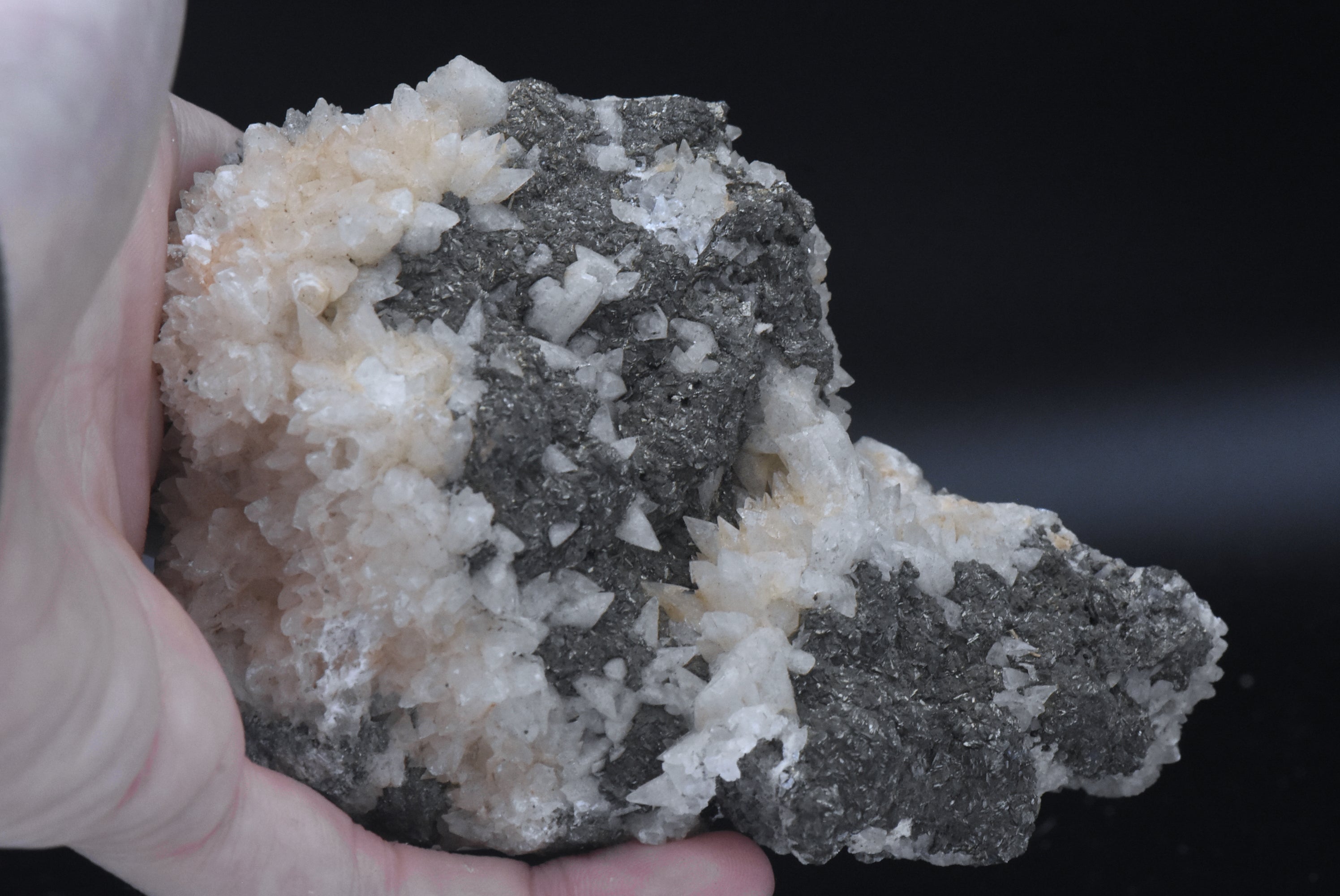 Calcite Crystal Clusters on Pyrite Mineral Specimen