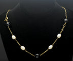 Vintage 18k Pearls and Black Onyx Chain Necklace - 21"
