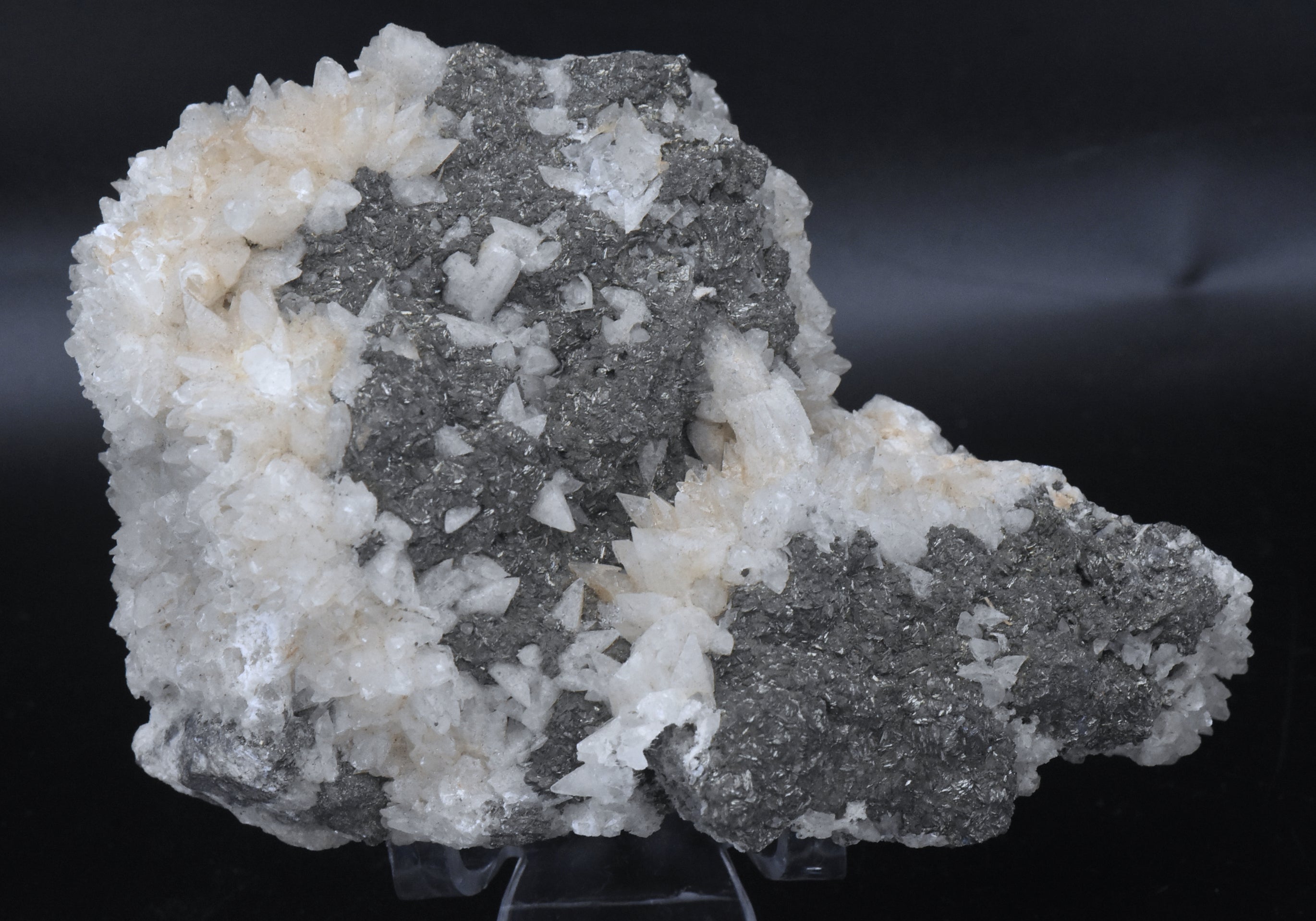 Calcite Crystal Clusters on Pyrite Mineral Specimen