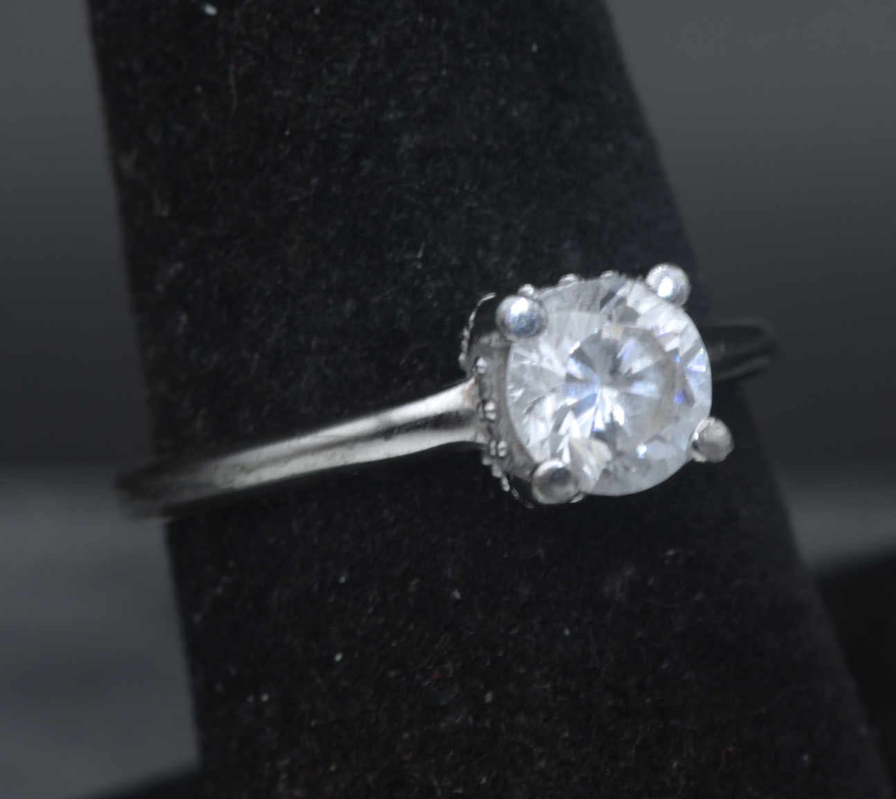 Vintage Sterling Silver Crystal Solitaire Ring - Size 7