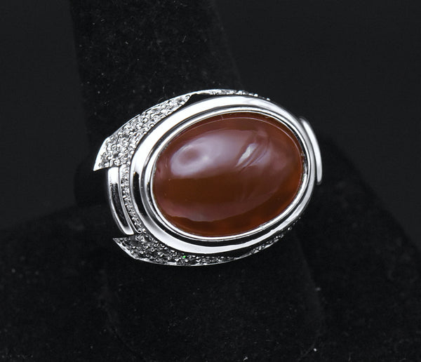 Vintage Carnelian and CZ Sterling Silver Ring - Size 10