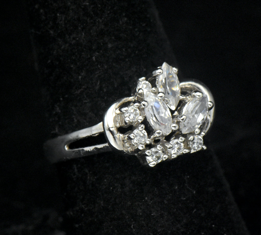 Vintage Sterling Silver CZ Crown Ring - Size 8
