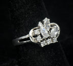 Vintage Sterling Silver CZ Crown Ring - Size 8