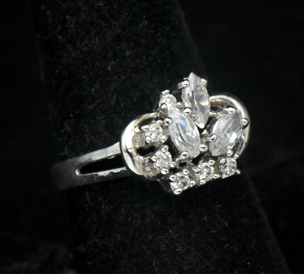 Vintage Sterling Silver CZ Crown Ring - Size 8