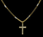 Vintage 14k Gold Diamond Studded Cross Pendant Chain Necklace - 16.75"