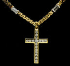 Vintage 14k Gold Diamond Studded Cross Pendant Chain Necklace - 16.75"