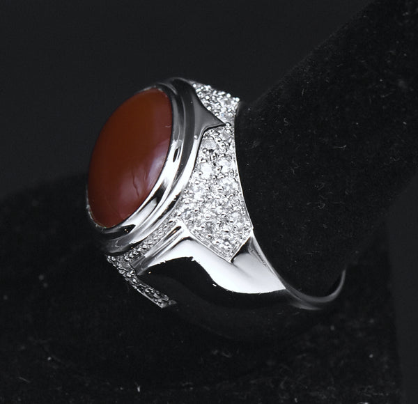 Vintage Carnelian and CZ Sterling Silver Ring - Size 10