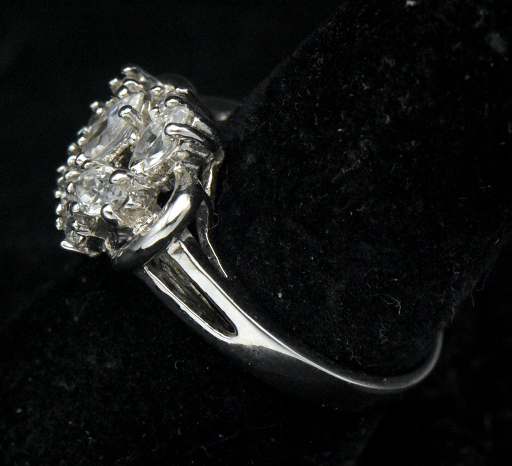 Vintage Sterling Silver CZ Crown Ring - Size 8