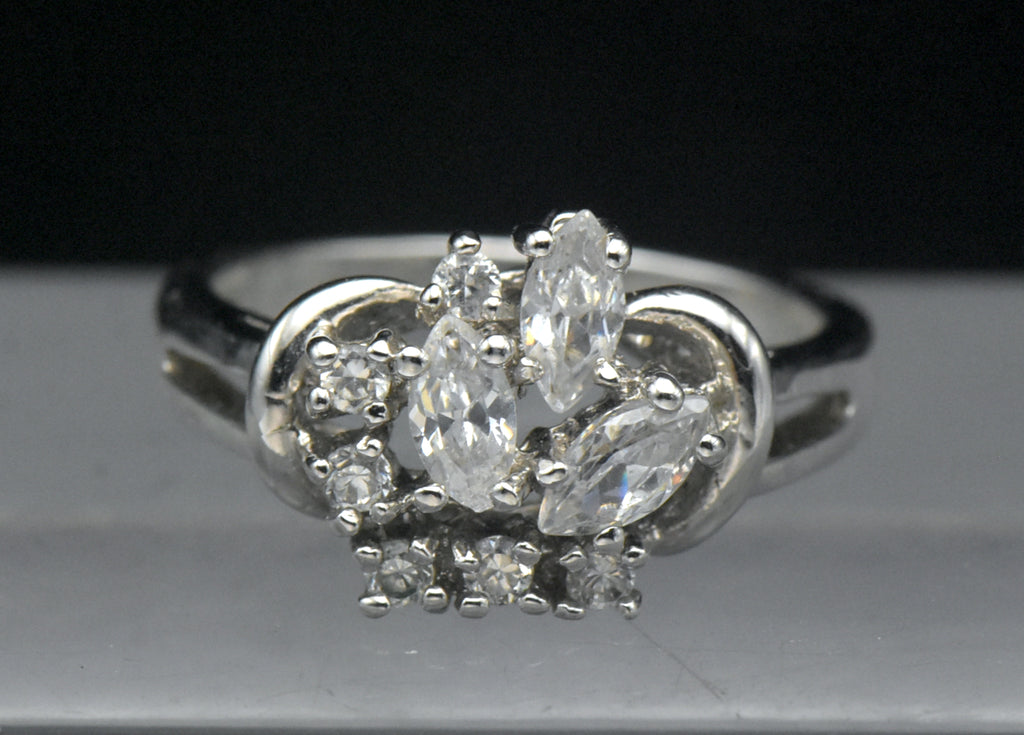 Vintage Sterling Silver CZ Crown Ring - Size 8