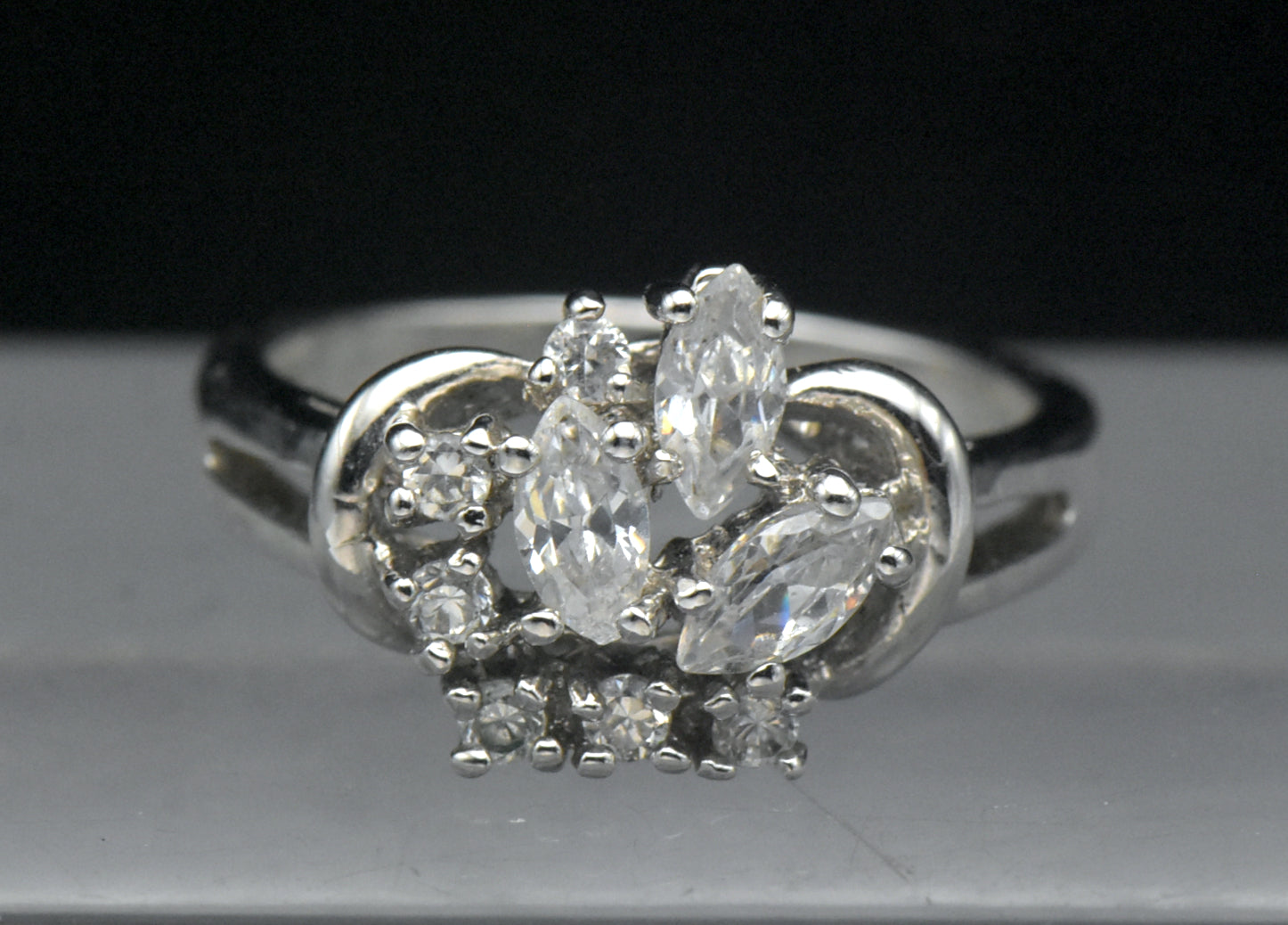 Vintage Sterling Silver CZ Crown Ring - Size 8