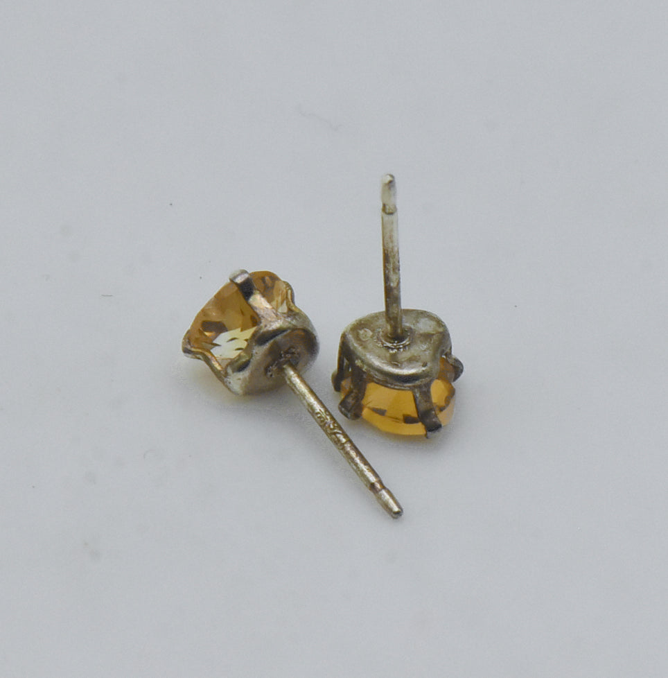 Vintage Citrine Sterling Silver Heart Stud Earrings