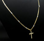 Vintage 14k Gold Diamond Studded Cross Pendant Chain Necklace - 16.75"