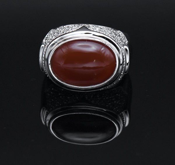 Vintage Carnelian and CZ Sterling Silver Ring - Size 10