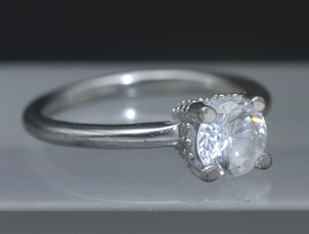 Vintage Sterling Silver Crystal Solitaire Ring - Size 7