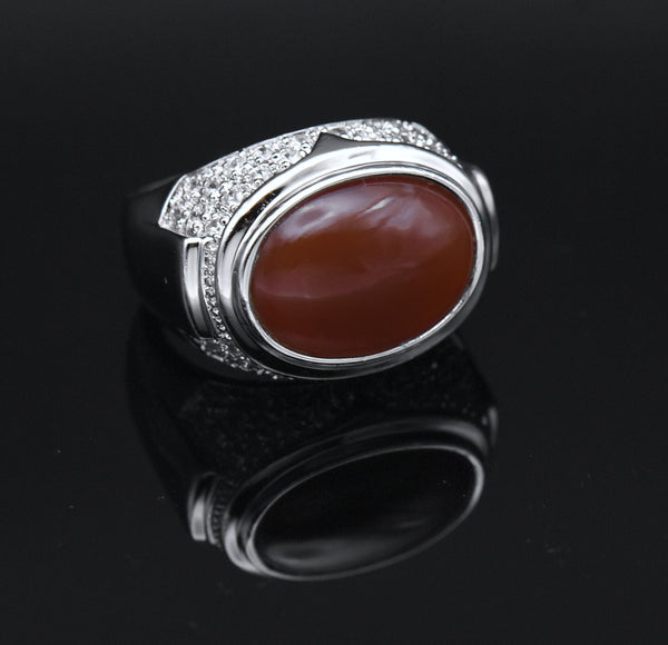 Vintage Carnelian and CZ Sterling Silver Ring - Size 10