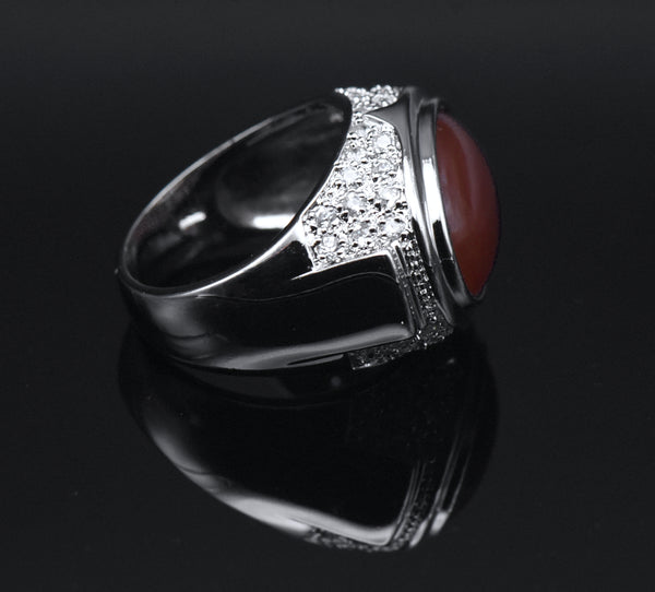 Vintage Carnelian and CZ Sterling Silver Ring - Size 10