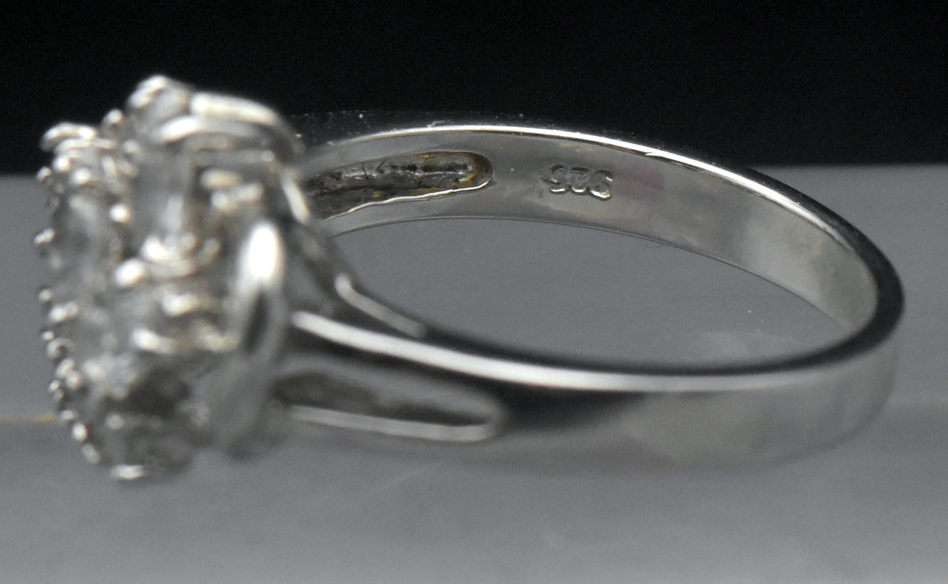 Vintage Sterling Silver CZ Crown Ring - Size 8