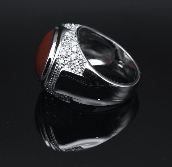 Vintage Carnelian and CZ Sterling Silver Ring - Size 10