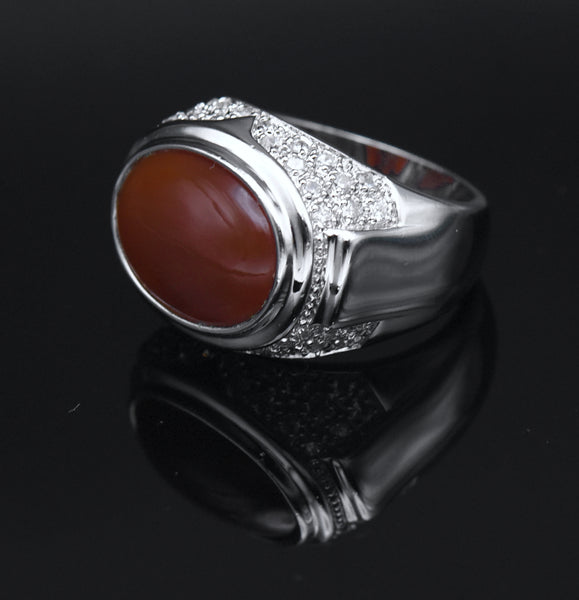 Vintage Carnelian and CZ Sterling Silver Ring - Size 10