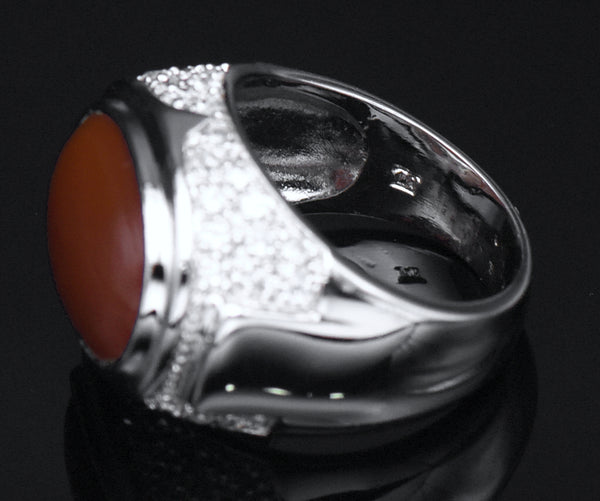 Vintage Carnelian and CZ Sterling Silver Ring - Size 10